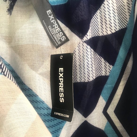 Navy, Blue, Cream and Tan Geometric Express Scarf - Picture 3 of 7